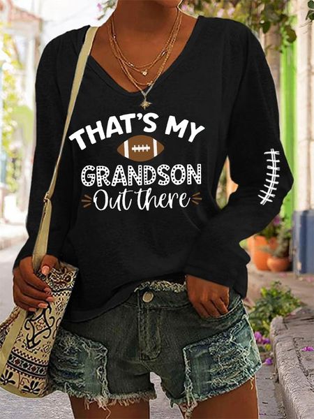 Women's That's My Grandson Out There Football Grandma Casual Long-Sleeve T-Shirt
