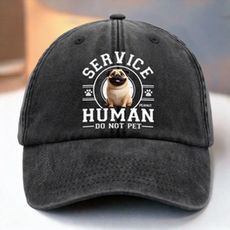Personalized-Custom Vintage Washed Denim Baseball Cap  - Custom Vintage Washed Denim Baseball Cap - Personalized Birthday Gifts For Dog Cat Lovers, Dog Dad And Mom, Cat Owners - Service Human, Do Not Pet