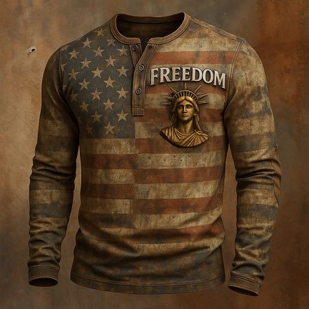US Vintage 250th Anniversary Print Long Sleeve Henley