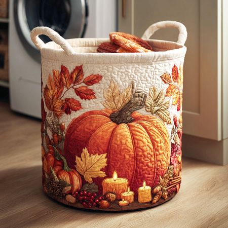 Pumpkin Harvest Quilted Laundry Basket NCU0NTD316