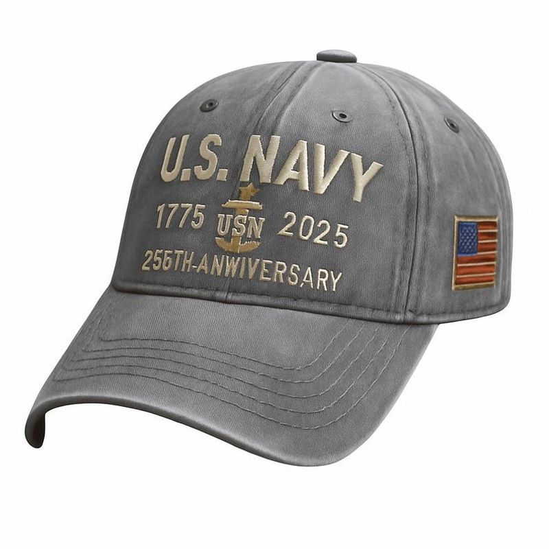 Navy Veteran 250th Anniversary Embroidered Trucker Hat Us Navy 1775 2025 Vintage Washed Cotton Cap