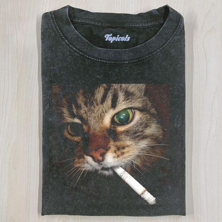Washed cotton cat T-shirt