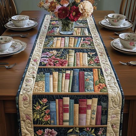 Floral Shelf Quilted Table Runner GFTOQA819