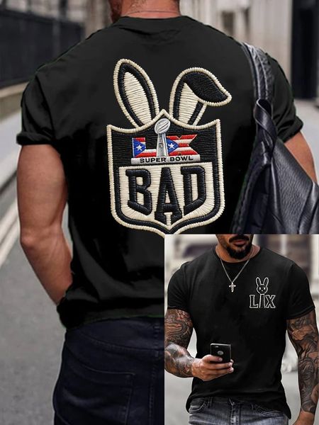 🔥🔥2nd 50% Off 🔥🔥Men's Bunny Football Music Lover  Print Casual T-Shirt