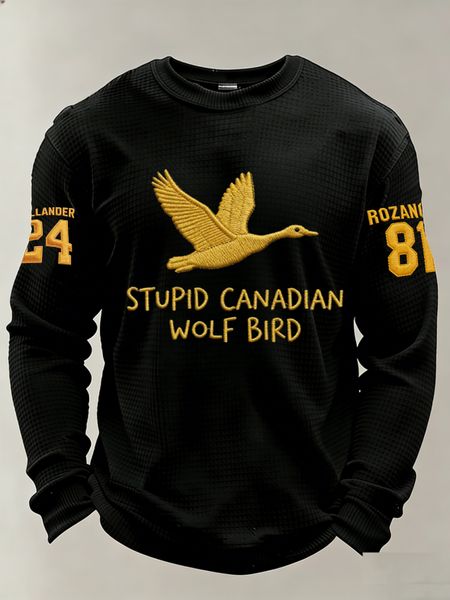Men's Stupid Canadian wolf bird  Print Long-Sleeved T-Shirt