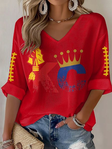 Women's Print Waffle Long Sleeve T-Shirt