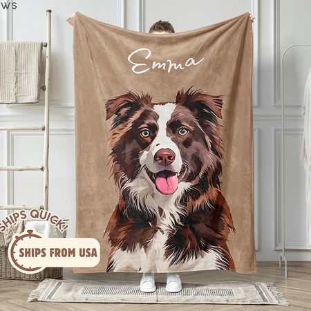 Personalized-Custom Pet Photo Blanket, Personalized Dog Portrait Blanket, Pet Memorial Gift, Cat Picture Blanket