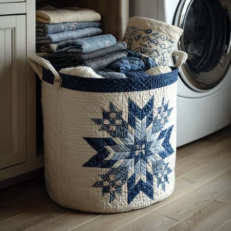 Icefall Snowflake Star Quilted Laundry Basket NCU0HNH199
