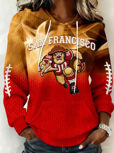 Women's rugby-style hooded printed casual sweatshirt