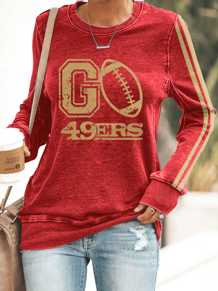 Women's Football Print Crew Neck Sweatshirt