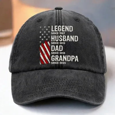 Personalized-Custom Vintage Washed Denim Baseball Cap - Born To Be A Legend - Family Personalized Custom Vintage Baseball Cap US