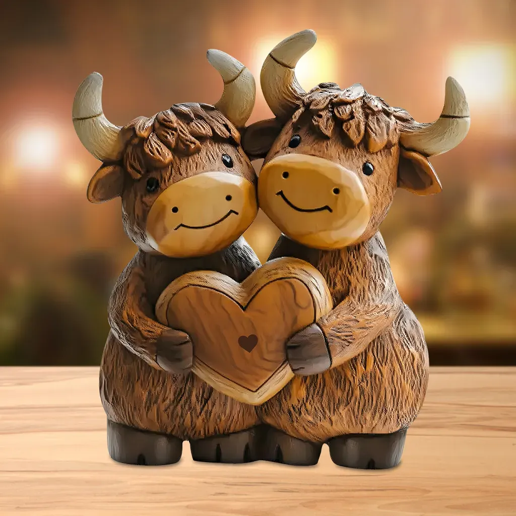 Cute Highland Cow Couple – Personalized Highland Cow Custom-Shaped Plaque