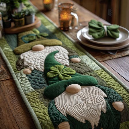 Shamrock Gnome Quilted Table Runner GFTOMA8834