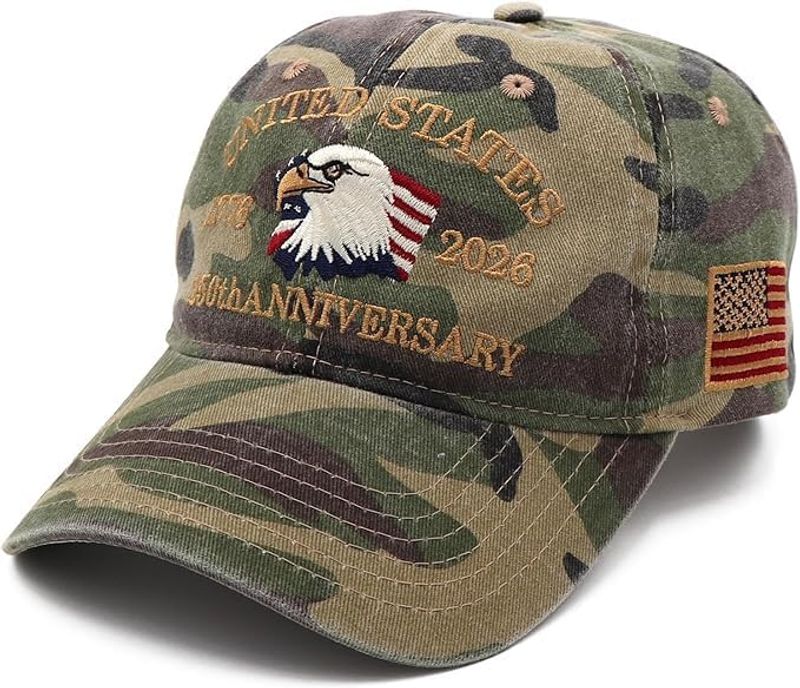 USA 250th Anniversary Hat, Adjustable 250th Anniversary Printed Patriotic Baseball Caps, Tribute Retro Washed Hat