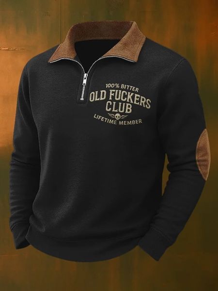 Men's 100% Bitter Old Guys Club Lifetime Member Vintage Print Casual Top