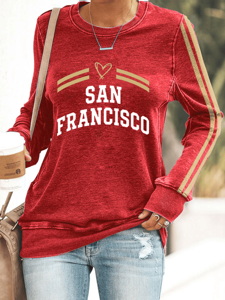 Women's Football Print Crew Neck Sweatshirt