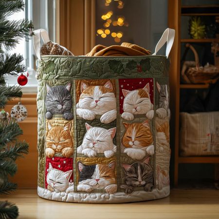 Cozy Kitty Quilted Laundry Basket NCU0PTT1375