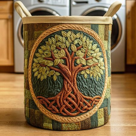 Verdant Life Tree Quilted Laundry Basket NCU0NTD420