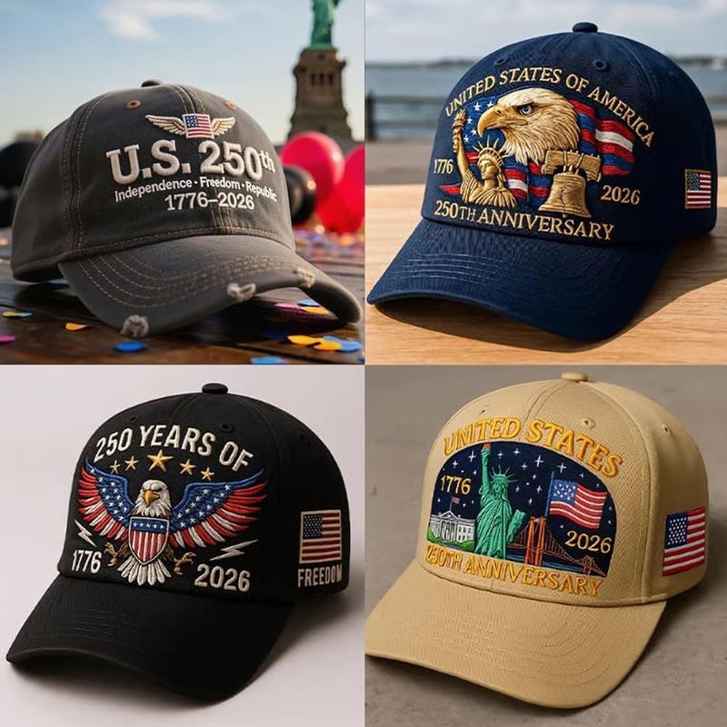 USA 250th Anniversary Hat, Adjustable 250th Anniversary Printed Patriotic Baseball Caps, Tribute Retro Washed Hat