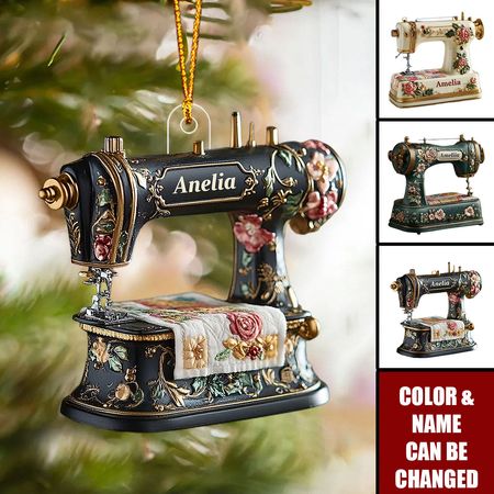 Personalized-Custom Vintage Sewing Machine Ornament – Christmas Decor For Quilters And Sewing Lovers