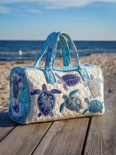 Turtle Charm Quilted Duffle Bag