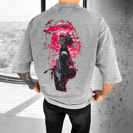 Unisex Anime Inspired Vintage Washed T-Shirt