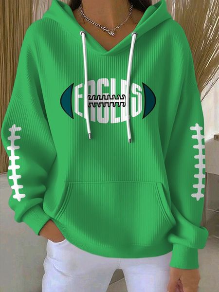 Rugby Team Colored Casual Women's Hooded Printed Sweatshirt