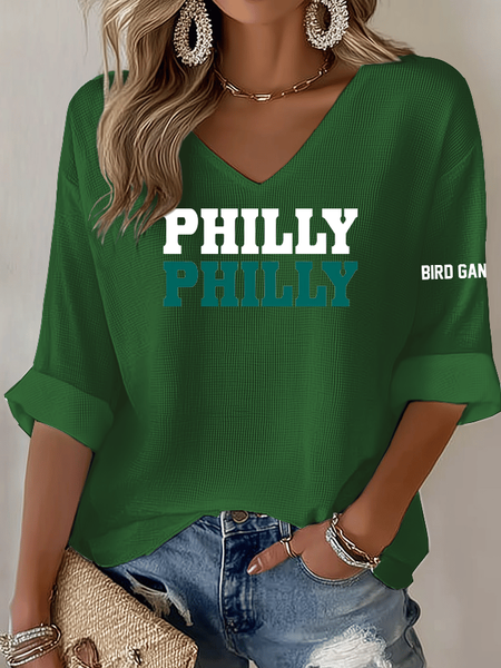 Women's Football Print V Neck T-shirt