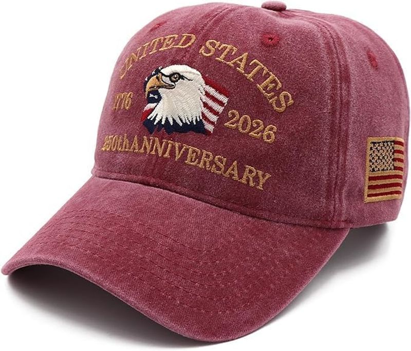 USA 250th Anniversary Hat, Adjustable 250th Anniversary Printed Patriotic Baseball Caps, Tribute Retro Washed Hat