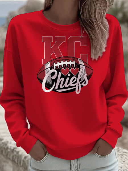 Women's Football Print Round Neck Sweatshirt