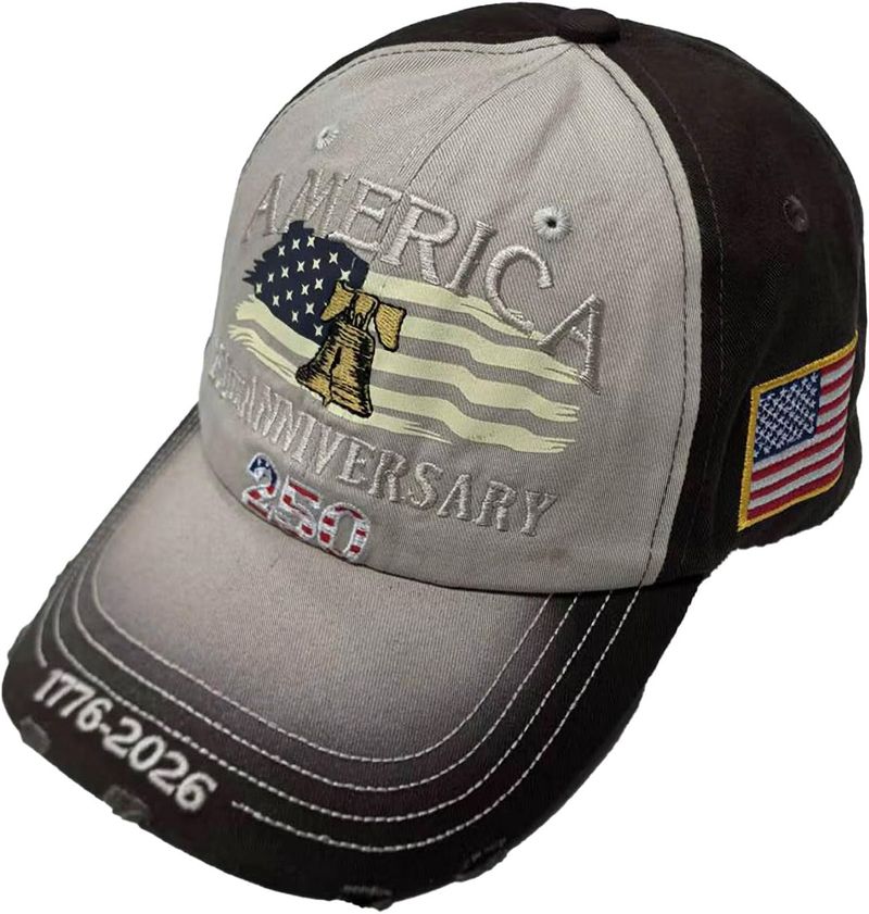 USA 250th Anniversary Hat, Adjustable 250th Anniversary Printed Patriotic Baseball Caps, Tribute Retro Washed Hat