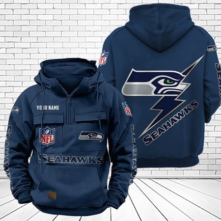 Seattle Seahawks Unisex Rugby Team Graphic Streetwear Vintage Plush Hoodie