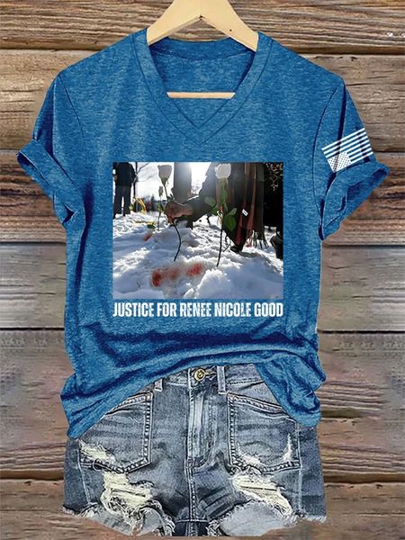 V-Neck Retro Justice For Renee Nicole Good Print T-Shirt