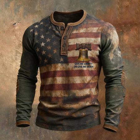 US Vintage 250th Anniversary Print Long Sleeve Henley