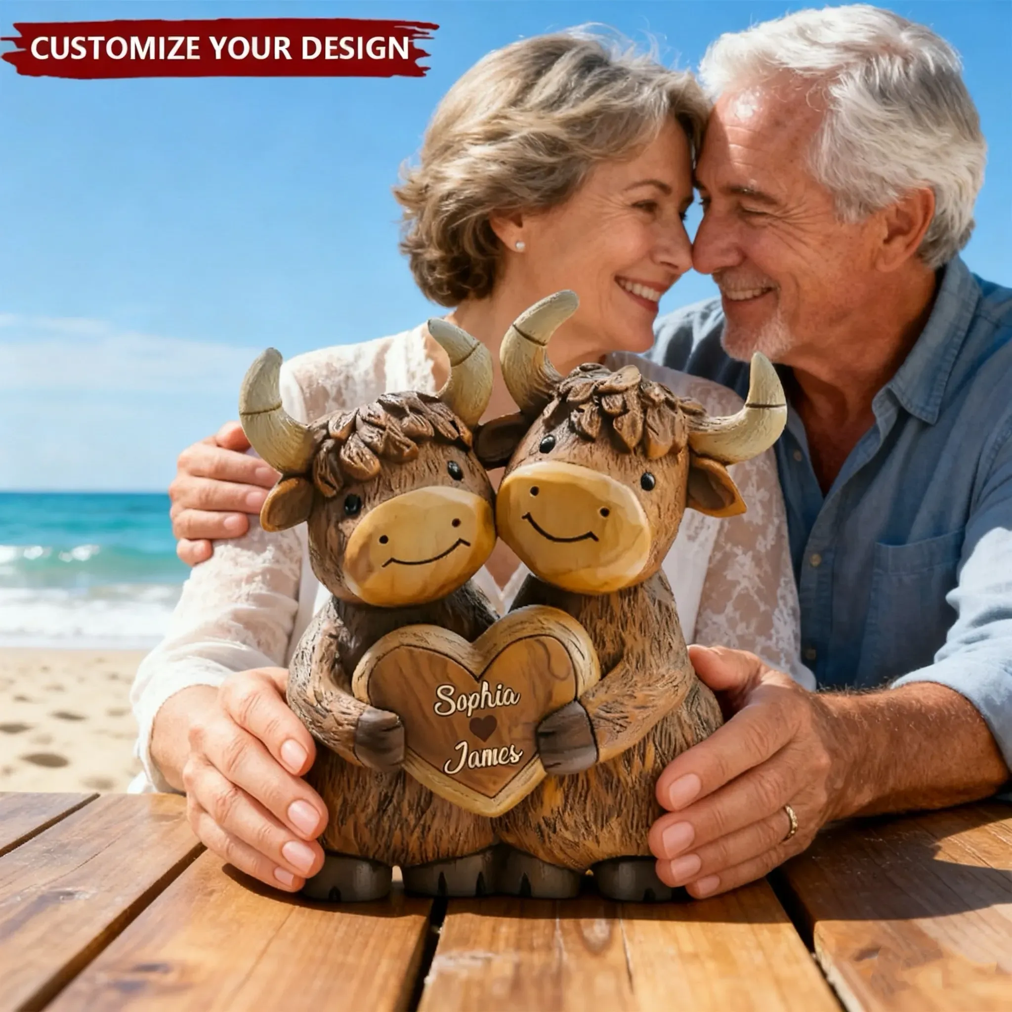 Cute Highland Cow Couple – Personalized Highland Cow Custom-Shaped Plaque