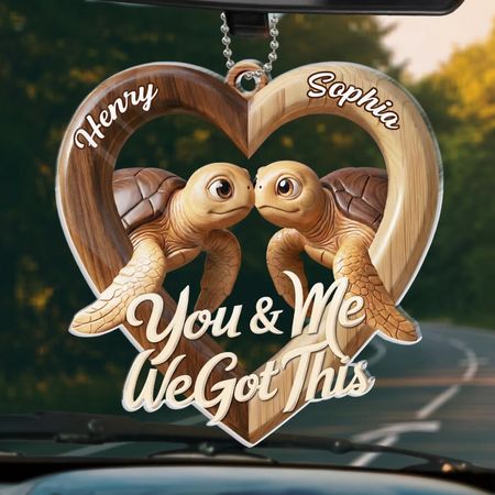 Personalized-Custom Acrylic Car Ornament - Personalized Anniversary Wedding Gifts For Husband And Wife, Him And Her - Two Hearts One Road