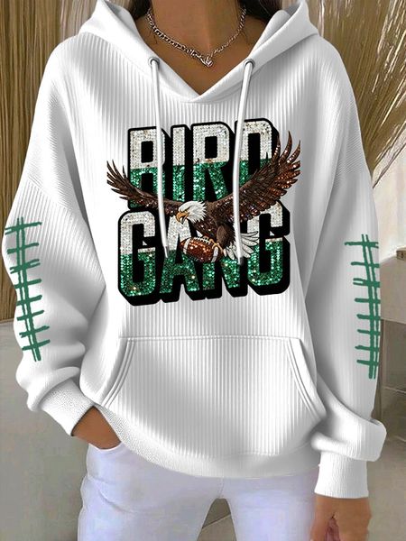 Rugby Team Colored Casual Women's Hooded Printed Sweatshirt