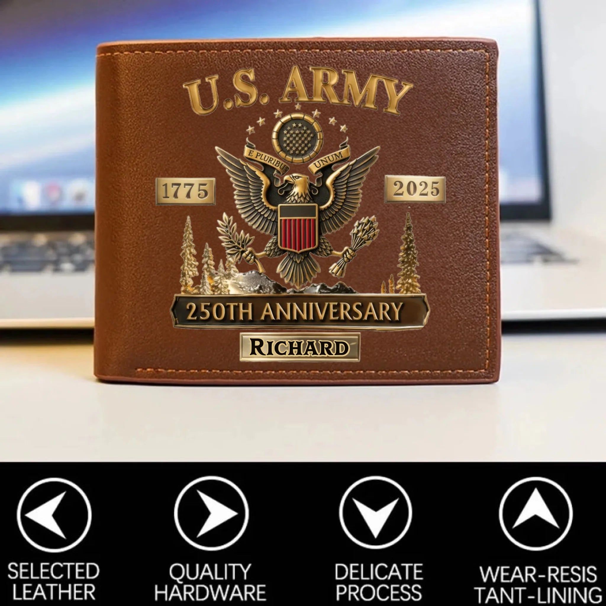 250th Anniversary Veteran Wallet (Rfid Blocking) – Personalized with Your Name & Military Branch