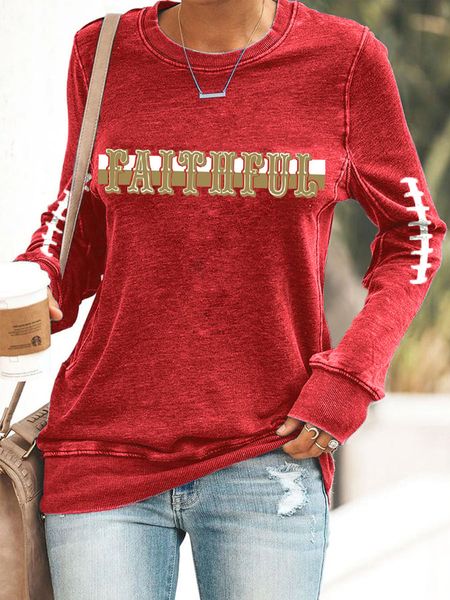 Women's Football Printed Crew Neck Sweatshirt