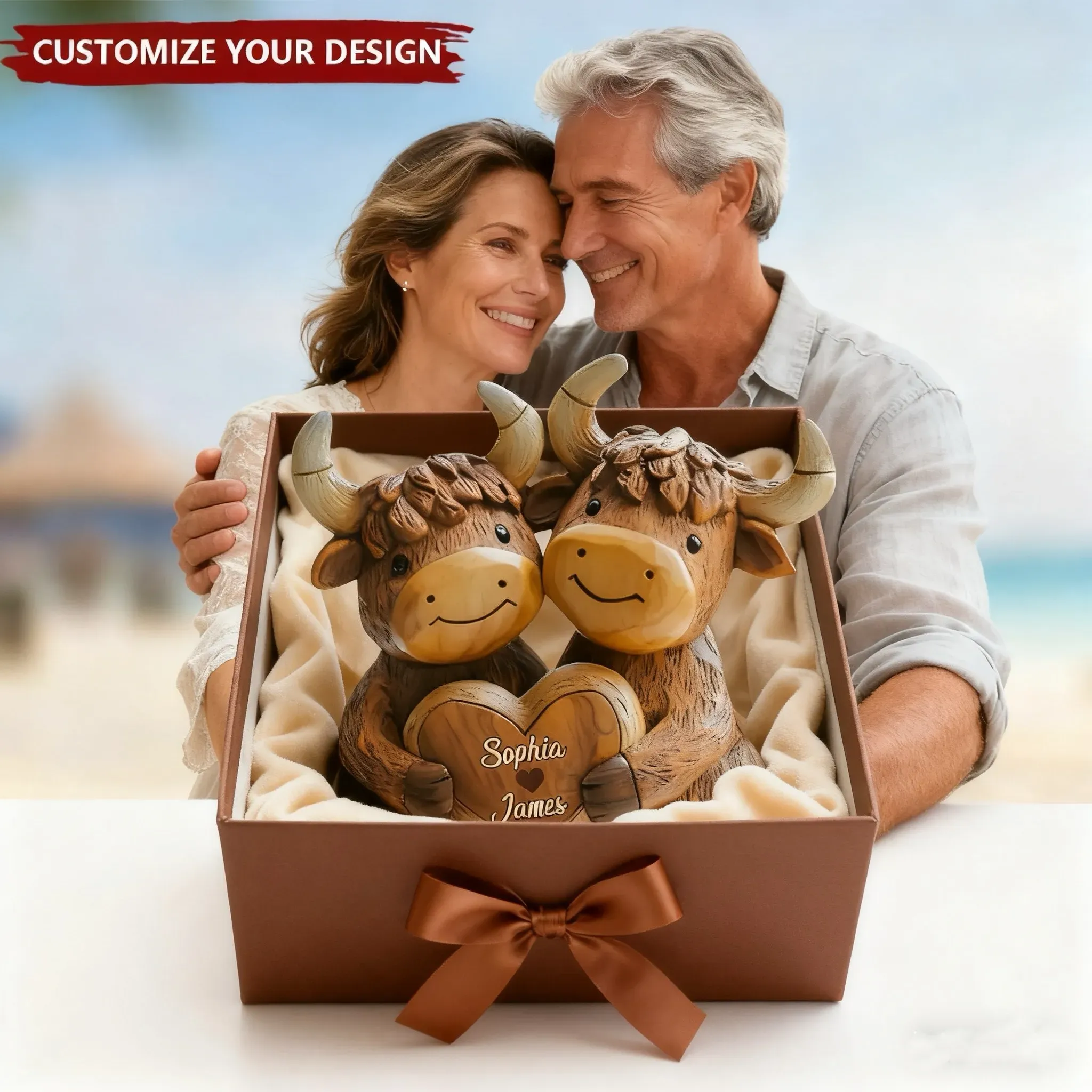 Cute Highland Cow Couple – Personalized Highland Cow Custom-Shaped Plaque