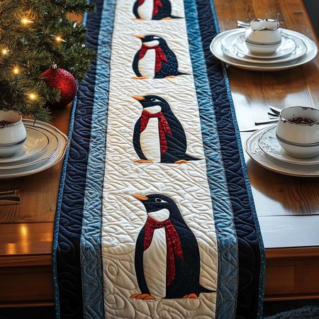 Penguin Parade Quilted Table Runner GFTOQM1175