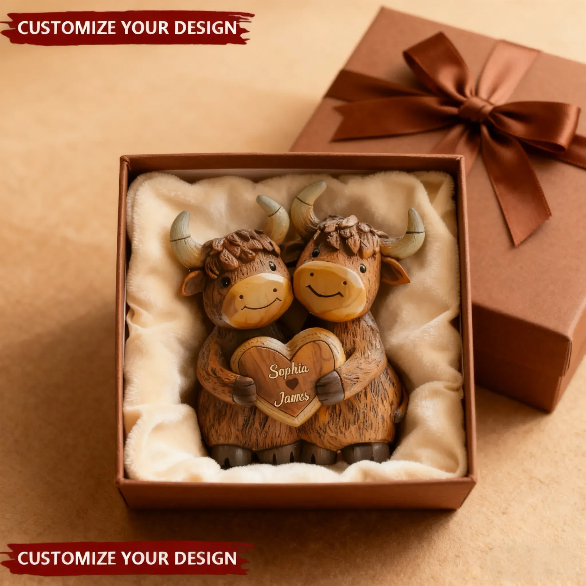 Personalized-Cute Highland Cow Couple – Personalized Highland Cow Custom-Shaped Plaque