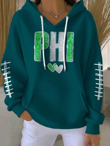Rugby Team Colored Casual Women's Hooded Printed Sweatshirt