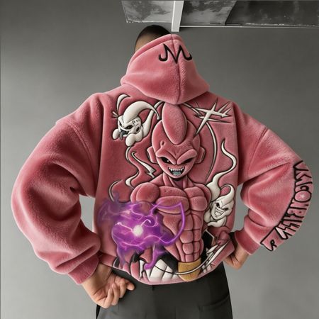 Men Dragon Ball Color-blocked Plush Hoodie