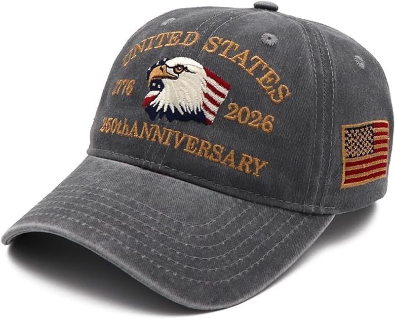 USA 250th Anniversary Hat, Adjustable 250th Anniversary Printed Patriotic Baseball Caps, Tribute Retro Washed Hat