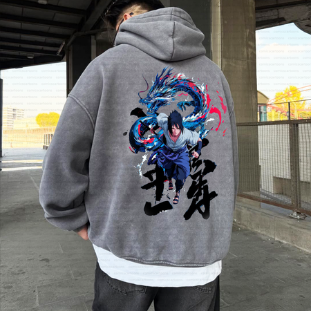Unisex Anime Graphic Water wash Streetwear Vintage Hoodie