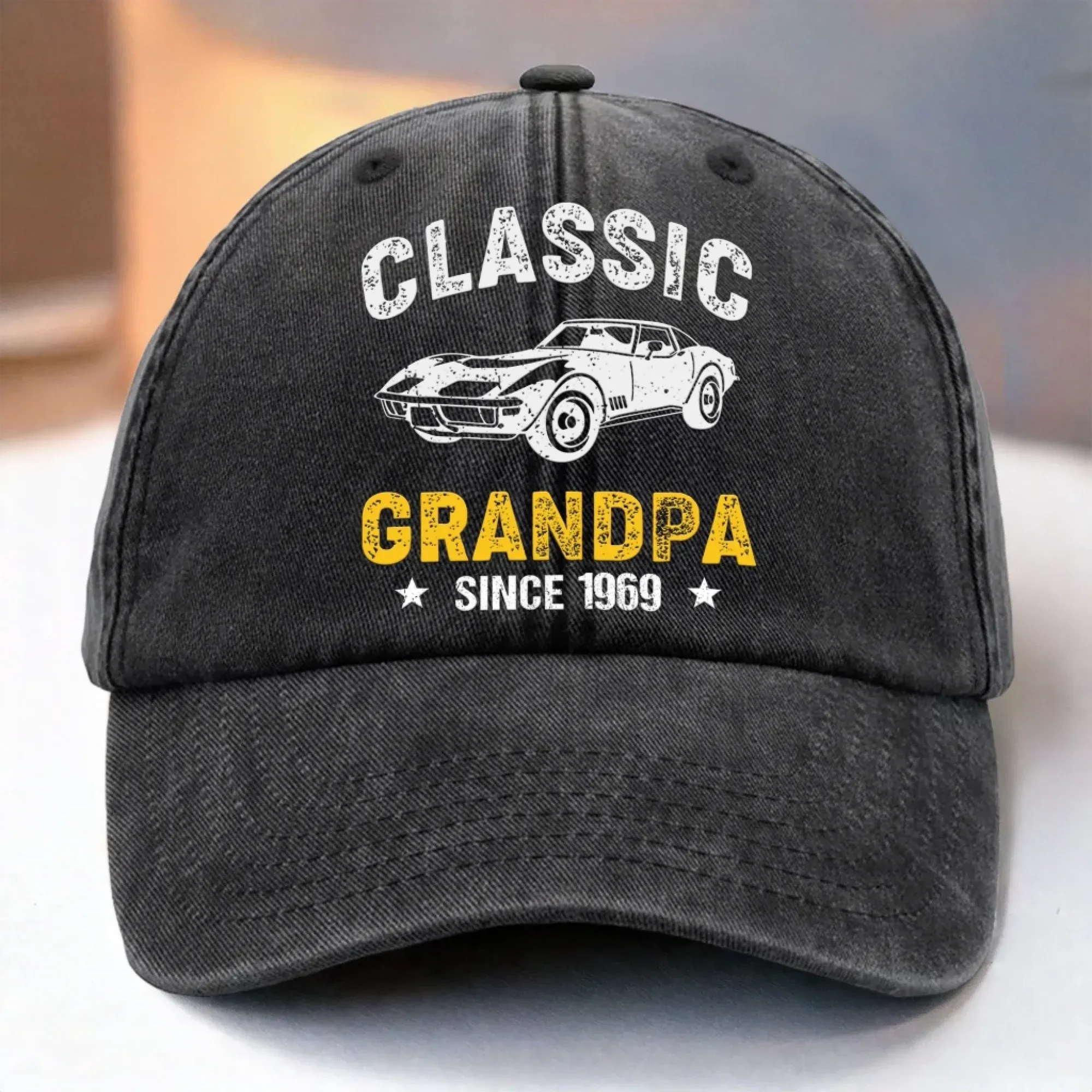 Personalized-Custom Vintage Washed Denim Baseball Cap - Personalized Birthday Gifts For Dad, Grandpa - Growing Braver With You Here