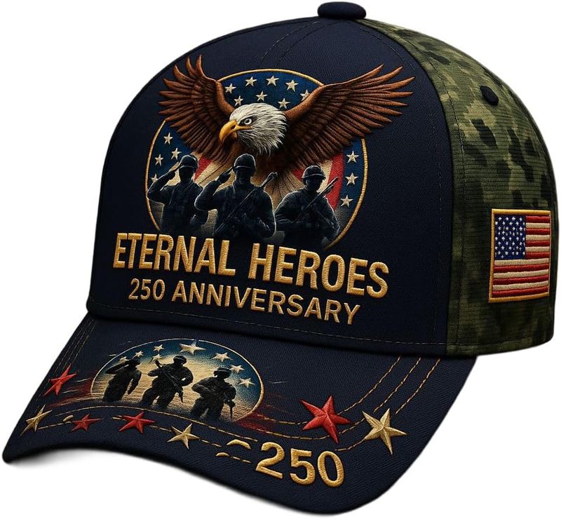 USA 250th Anniversary Hat, Adjustable 250th Anniversary Printed Patriotic Baseball Caps, Tribute Retro Washed Hat