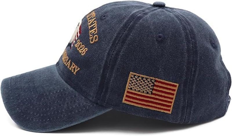USA 250th Anniversary Hat, Adjustable 250th Anniversary Printed Patriotic Baseball Caps, Tribute Retro Washed Hat