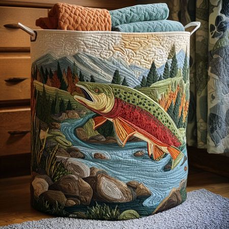 Mountain Stream Serenity Quilted Laundry Basket NCU0PTT1733